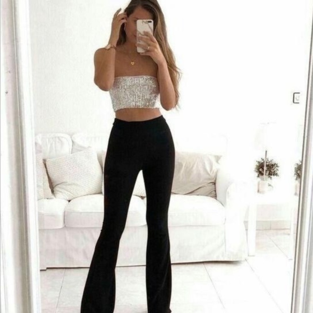 Bootcut flared dress pants black elastic waist